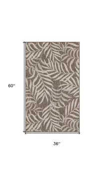 3' X 5' Brown And Ivory Palm Leaf Indoor Outdoor Area Rug