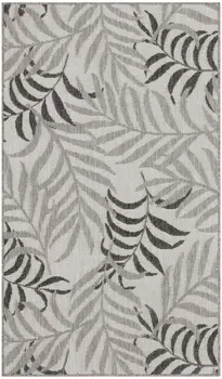 3' X 5' Gray Black And Ivory Palm Leaf Indoor Outdoor Area Rug