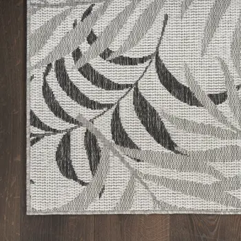 3' X 5' Gray Black And Ivory Palm Leaf Indoor Outdoor Area Rug