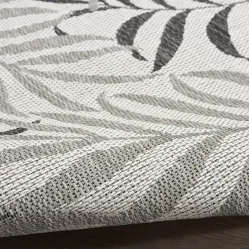 3' X 5' Gray Black And Ivory Palm Leaf Indoor Outdoor Area Rug