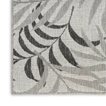 3' X 5' Gray Black And Ivory Palm Leaf Indoor Outdoor Area Rug