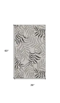 3' X 5' Gray Black And Ivory Palm Leaf Indoor Outdoor Area Rug