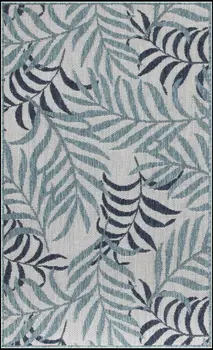 3' X 5' Blue Ivory And Navy Blue Palm Leaf Indoor Outdoor Area Rug