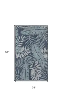 3' X 5' Navy Blue And Ivory Palm Leaf Indoor Outdoor Area Rug