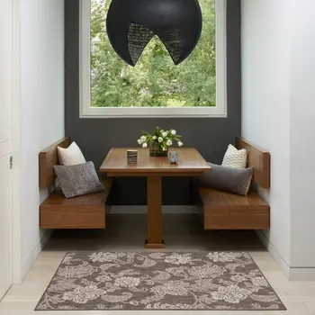 3' X 5' Brown And Ivory Floral Indoor Outdoor Area Rug