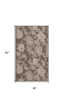 3' X 5' Brown And Ivory Floral Indoor Outdoor Area Rug