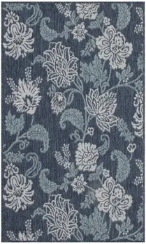 3' X 5' Navy Blue And Ivory Floral Indoor Outdoor Area Rug