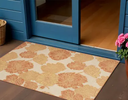 3' X 5' Coral And Beige Floral Indoor Outdoor Area Rug