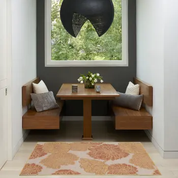 3' X 5' Coral And Beige Floral Indoor Outdoor Area Rug
