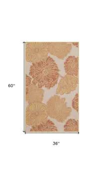 3' X 5' Coral And Beige Floral Indoor Outdoor Area Rug