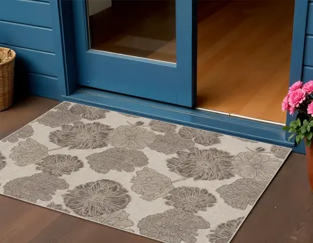 3' X 5' Natural And Ivory Floral Indoor Outdoor Area Rug