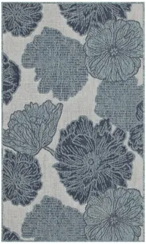 3' X 5' Navy Blue Ivory And Blue Floral Indoor Outdoor Area Rug
