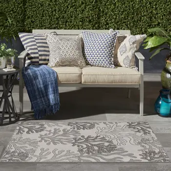 3' X 5' Gray Black And Ivory Nautical Indoor Outdoor Area Rug