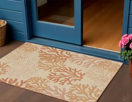 3' X 5' Coral And Beige Nautical Indoor Outdoor Area Rug