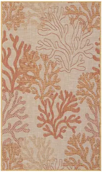 3' X 5' Coral And Beige Nautical Indoor Outdoor Area Rug