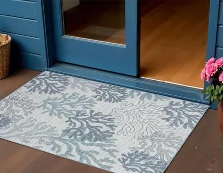 3' X 5' Navy Blue Ivory And Blue Nautical Indoor Outdoor Area Rug