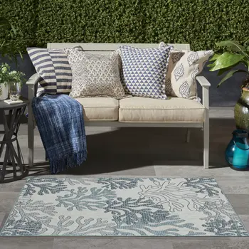 3' X 5' Navy Blue Ivory And Blue Nautical Indoor Outdoor Area Rug