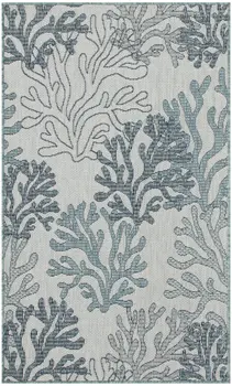 3' X 5' Navy Blue Ivory And Blue Nautical Indoor Outdoor Area Rug