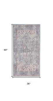 3' X 5' Blue Floral Power Loom Distressed Area Rug