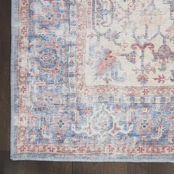 3' X 5' Blue Floral Power Loom Distressed Area Rug