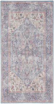 3' X 5' Blue Floral Power Loom Distressed Area Rug