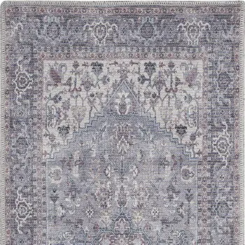 3' X 5' Blue and Beige Floral Power Loom Distressed Area Rug