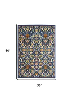 3' X 5' Blue and Beige Floral Power Loom Area Rug