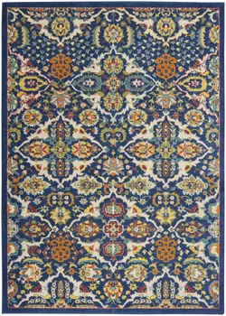 3' X 5' Blue and Beige Floral Power Loom Area Rug