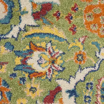 3' X 5' Green and Ivory Floral Power Loom Area Rug