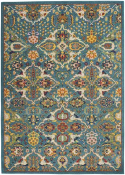 3' X 5' Blue and Ivory Floral Power Loom Area Rug