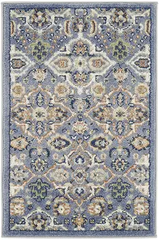 3' X 5' Blue and Ivory Floral Power Loom Area Rug