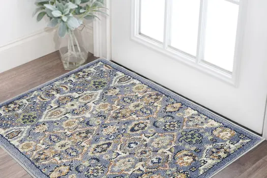 3' X 5' Blue and Ivory Floral Power Loom Area Rug