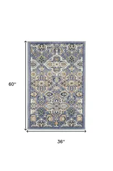 3' X 5' Blue and Ivory Floral Power Loom Area Rug