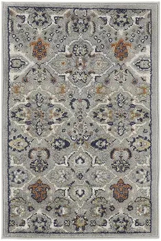 3' X 5' Gray and Ivory Floral Power Loom Area Rug