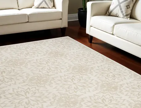 8' X 10' Beige And Ivory Floral Area Rug