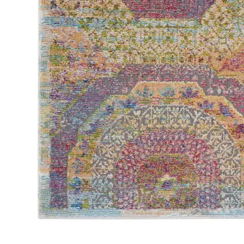 4' X 6' Blue Red and Orange Geometric Non Skid Area Rug