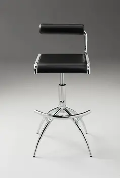 Set of Two Black and Silver Faux Leather and Metal Low Back Adjustable Height Bar Chairs