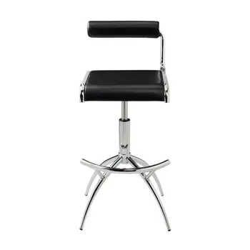 Set of Two Black and Silver Faux Leather and Metal Low Back Adjustable Height Bar Chairs