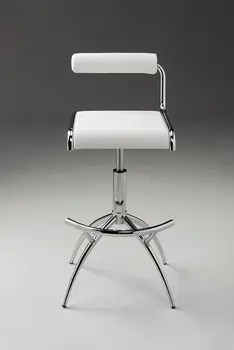 Set of Two White and Silver Metal and Faux Leather Low Back Adjustable Height Bar Chairs