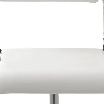 Set of Two White and Silver Metal and Faux Leather Low Back Adjustable Height Bar Chairs
