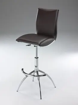 Set of Two Brown and Silver Metal and Faux Leather Low Back Adjustable Height Bar Chairs