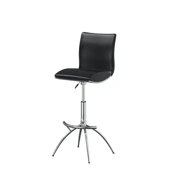 Set of Two Black and Silver Faux Leather and Metal Low Back Adjustable Height Bar Chairs