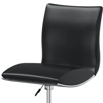 Set of Two Black and Silver Faux Leather and Metal Low Back Adjustable Height Bar Chairs