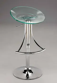 Clear and Silver Metal and Heavy Duty Plastic Low Back Adjustable Height Bar Chair