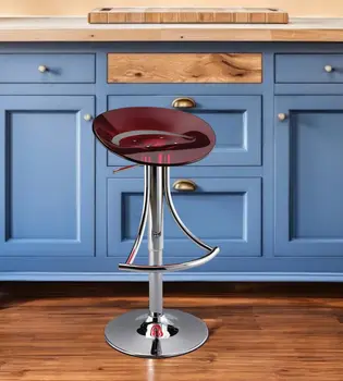 Red and Silver Acrylic and Metal Low Back Adjustable Height Bar Chair