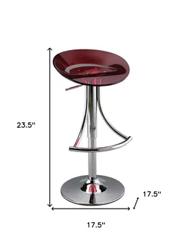 Red and Silver Acrylic and Metal Low Back Adjustable Height Bar Chair