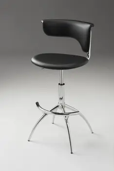 Set of Two Black and Silver Metal and Faux Leather Low Back Adjustable Height Bar Chairs