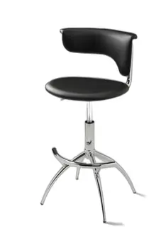 Set of Two Black and Silver Metal and Faux Leather Low Back Adjustable Height Bar Chairs
