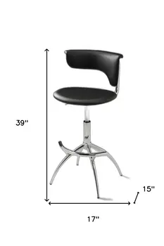Set of Two Black and Silver Metal and Faux Leather Low Back Adjustable Height Bar Chairs