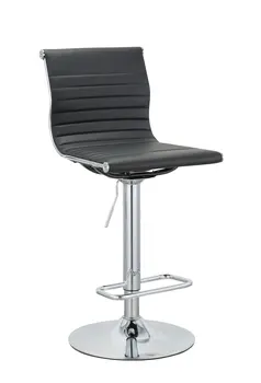 Set of Two Black and Silver Faux Leather and Metal Low Back Adjustable Height Bar Chairs